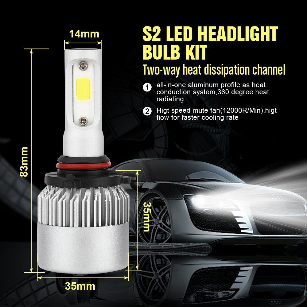 2X 9012 200W 40000LM LED Headlight Kit High or Low Beam Bulb Xenon 6500K Power