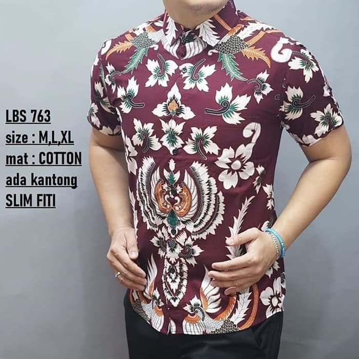 KEMEJA BATIK SLIMFIT LBS 763 SLIMFIT BAHAN KATUN LENGAN PENDEK