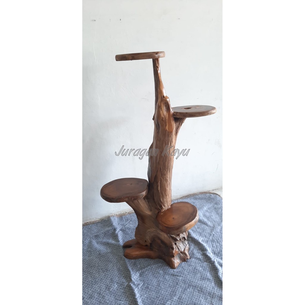 RAK VAS BUNGA KAYU JATI 4 SUSUN