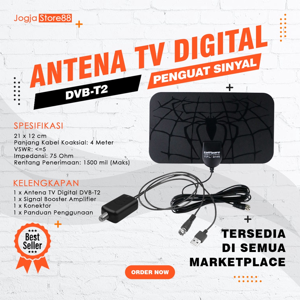 Antena TV Digital | DVB-T2 High Gain 25dB VHF dan UHF TV + Signal Booster Amplifier -  Black-0