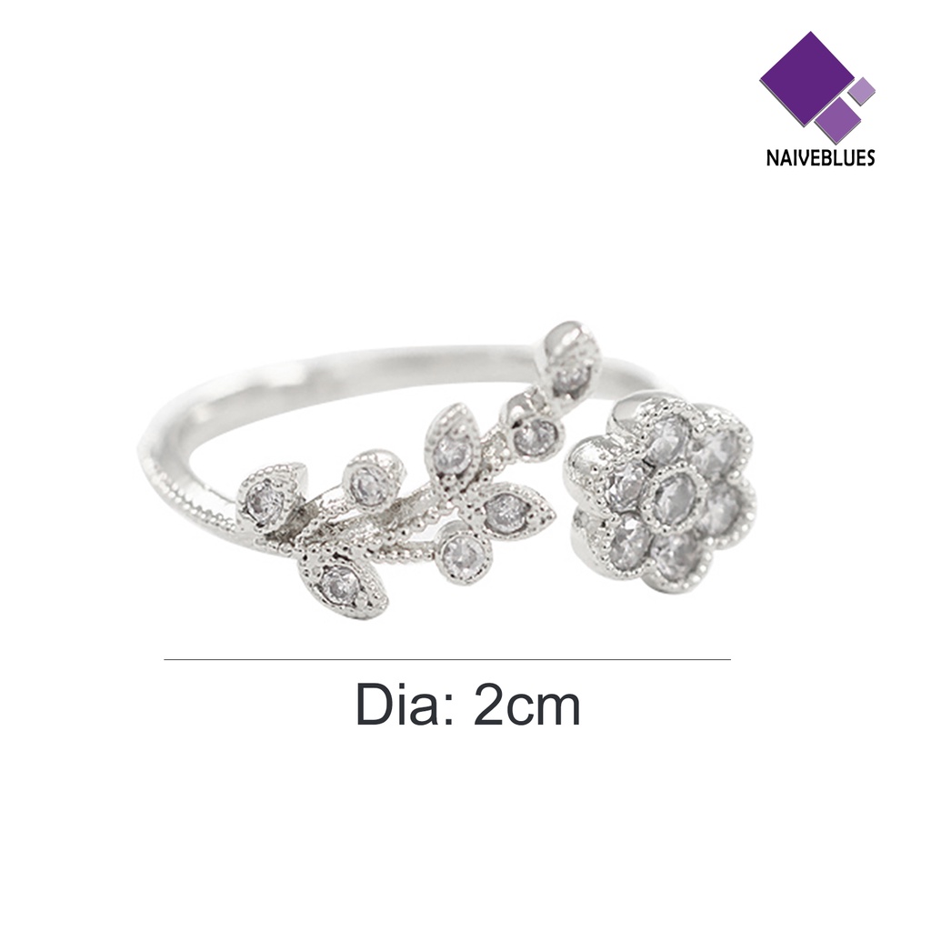 Cincin Adjustable Desain Cabang Bunga Aksen Berlian Imitasi Untuk Wanita