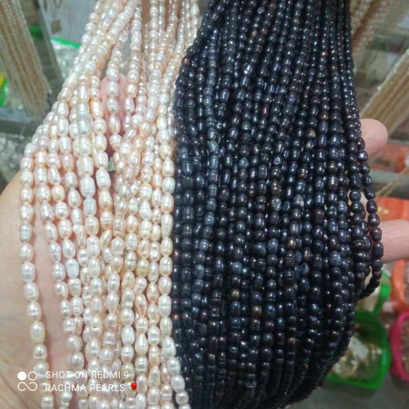 Mutiara air tawar oval 3mm sampai 6mm bahan kerajinan craft asli lombok setelan perhiasan kalung lio