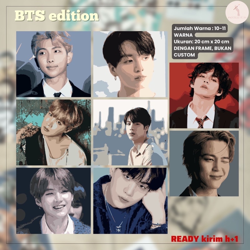 Paint by Number BTS (SATISFYING LENGKAP) 10-11 warna (me time activity / DIY gift) (RM Jin Suga J-ho