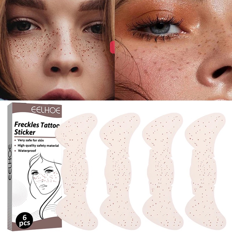 6 Pcs Stiker Tato Wajah Palsu Bintik-Bintik Alami Tahan Air Keringat Tahan Lama Dapat Dilepas Untuk Makeup