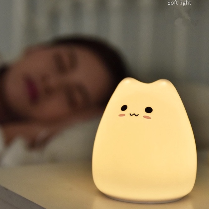 Boneka kucing Lampu tidur berubah warna warni sensor sentuh untuk membuat anak cepat tidur karena cahaya yang lembut boneka cat doll cute Cat LED Night Light Touch Sensor Remote Control 16 Colors Dimmable Rechargeable Silicone Animal Lamp for Children