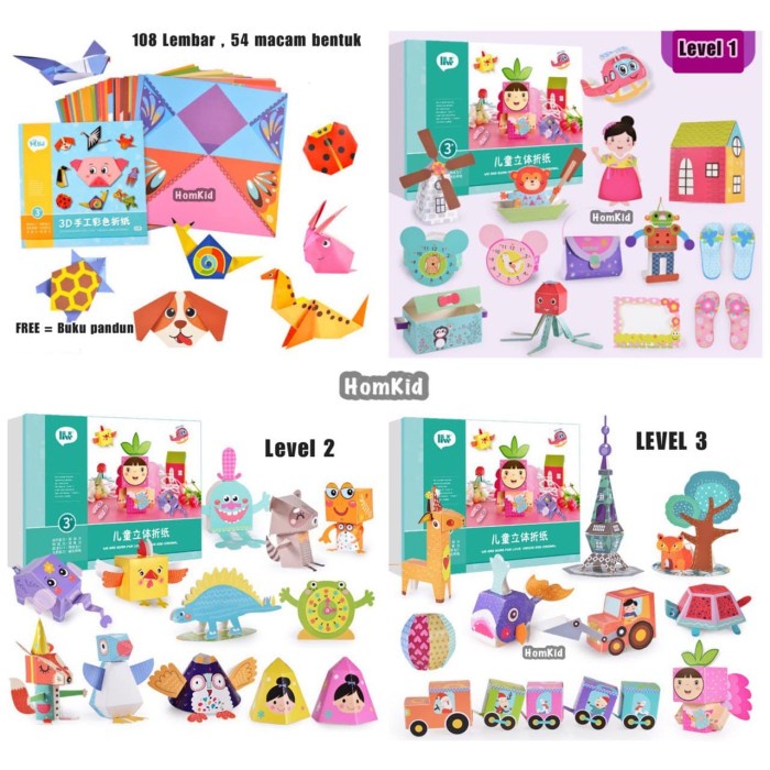 

Senikertas- Mainan Edukasi Kertas Lipat Origami Motif 3D Set Box Seni Melipat - Random -Kertas-Seni.