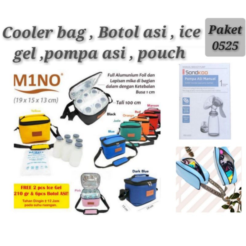 0525 PAKET COOLERBAG TAS ASI+6 BOTOL ASI+1ICE GEL + POMPA ASI MANUAL + POUCH WATERPROOF S1