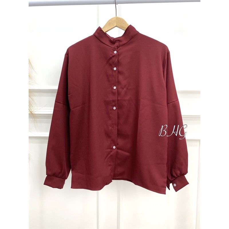 1 KG 6 PCS | RUFI KEMEJA LENGAN BALON /  ATASAN WANITA / JUMBO / KEMEJA WANITA / DEALOVA-RUFI MARUN MOSCREP