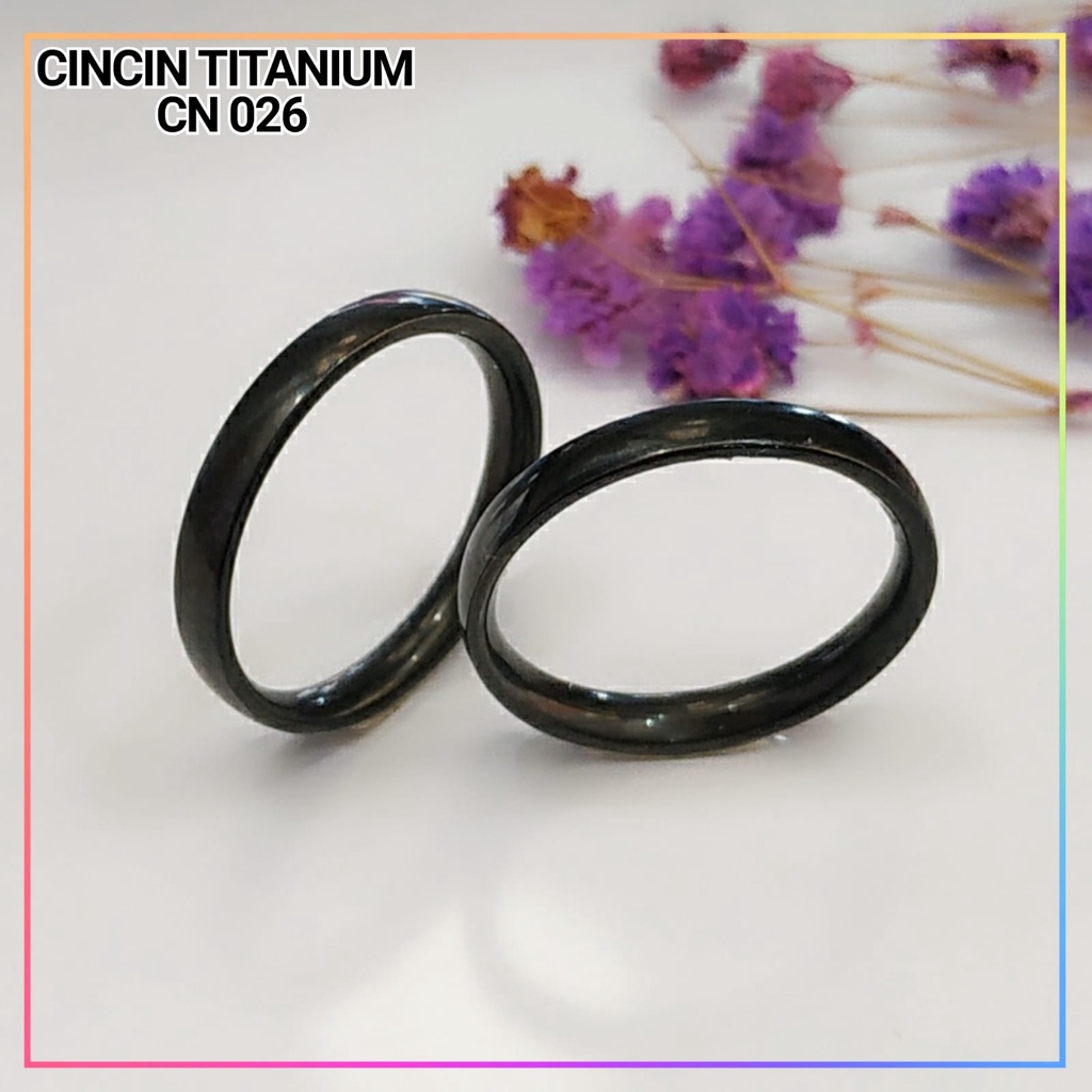 Cincin Titanium/stainless steel couple harga/1biji cincin tunangan 2 satu warna black polos perhiasan lapis emas gold CN 026