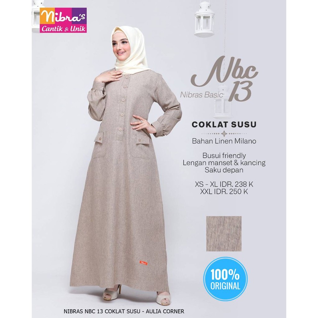 Gamis Hoodie Wanita Gamis Nibras NBC 12 Coklat Susu ORIGINAL Model Casual