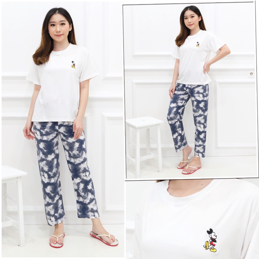 Piyama Baju Tidur Import Sleepwear Lengan Pendek Celana Panjang Polos Stelan Rumah Oversize Ice Silk-CP-Miky Polos Abu