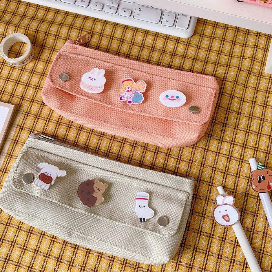 

sact Pencil Case with Cute Brooch Korea Design Pen Case Tempat Pensil/Bolpoin ☉ 86