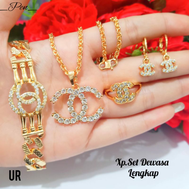 Set Dewasa brand logo perhiasan emas Korea tidak karat *COD*