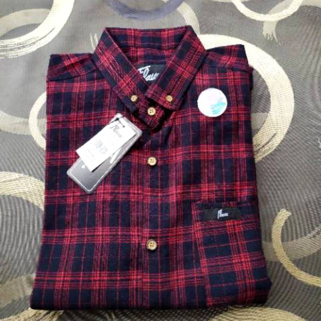 Kemeja Flanel Pria Doable liss Red Navy