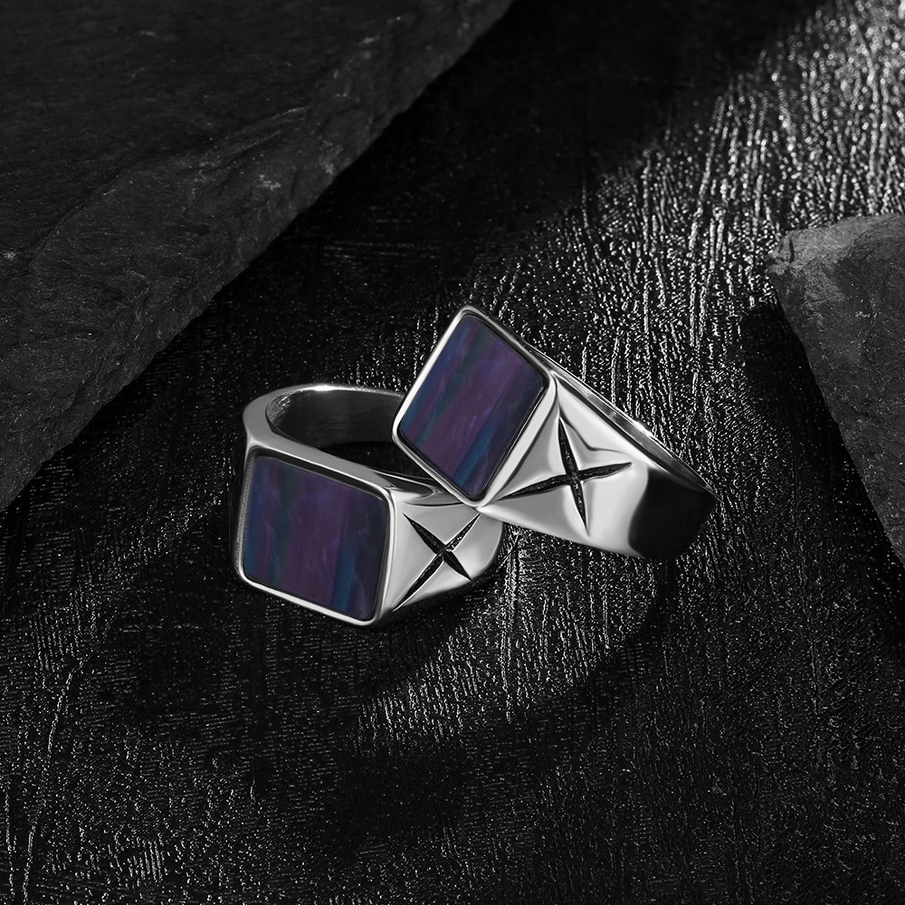 Punk Gaya Vintage Cincin jari Pernikahan persegi gemstone Pria Perhiasan Fashion Perak Titanium Steel Cincin