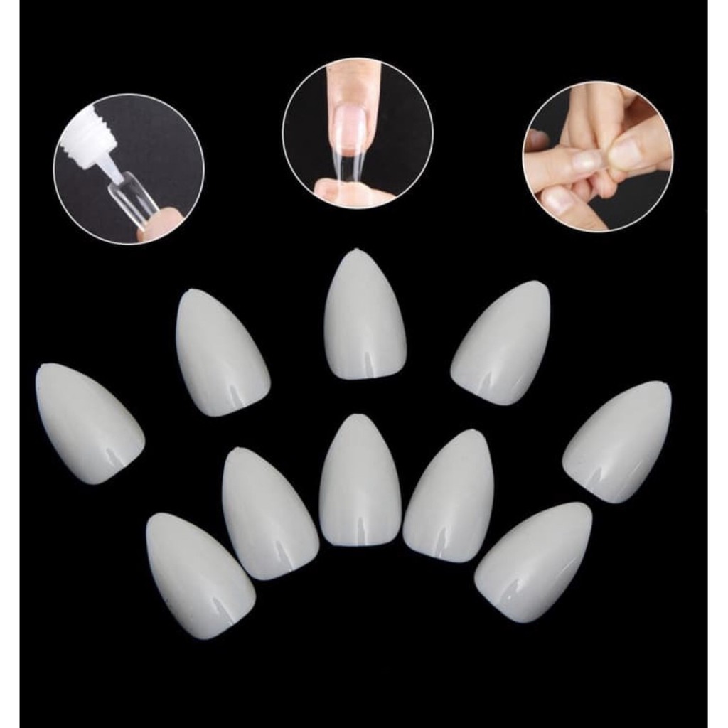 500pcs ALMOND SHAPE FAKE NAILS KUKU PALSU 500pcs bentuk almond clear nail tip almond ujung runcing