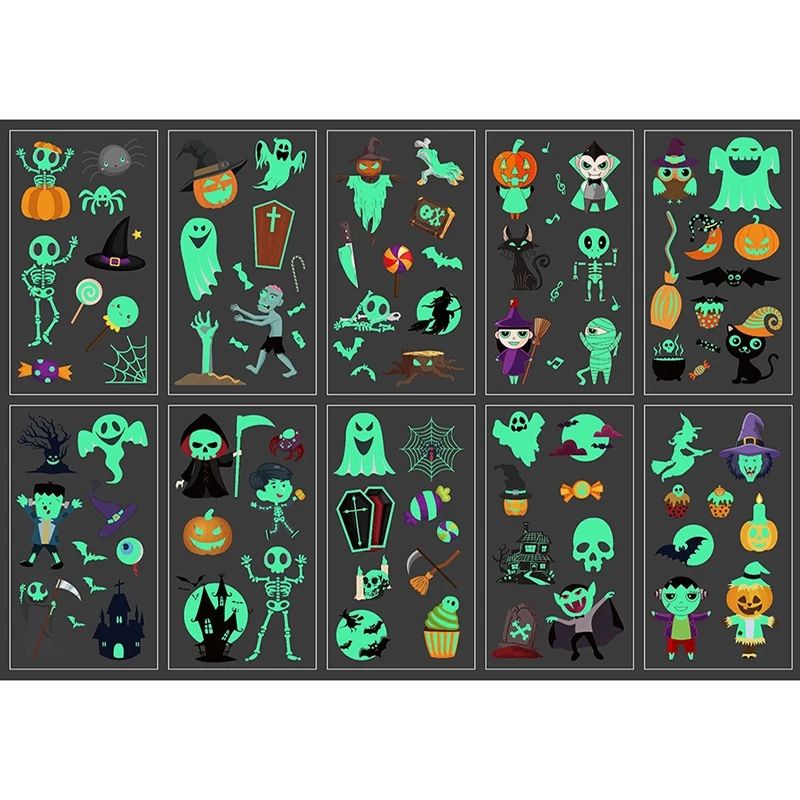 10 Pcs Temporary Tattoo Glow In The Dark Halloween Day 10Pcs Temporer Tato Kid Tatto Anak