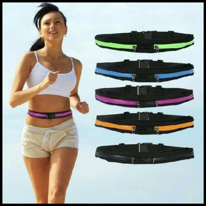Tas ikat Pinggang Double Pocket Running Belt bag olahraga jogging lari