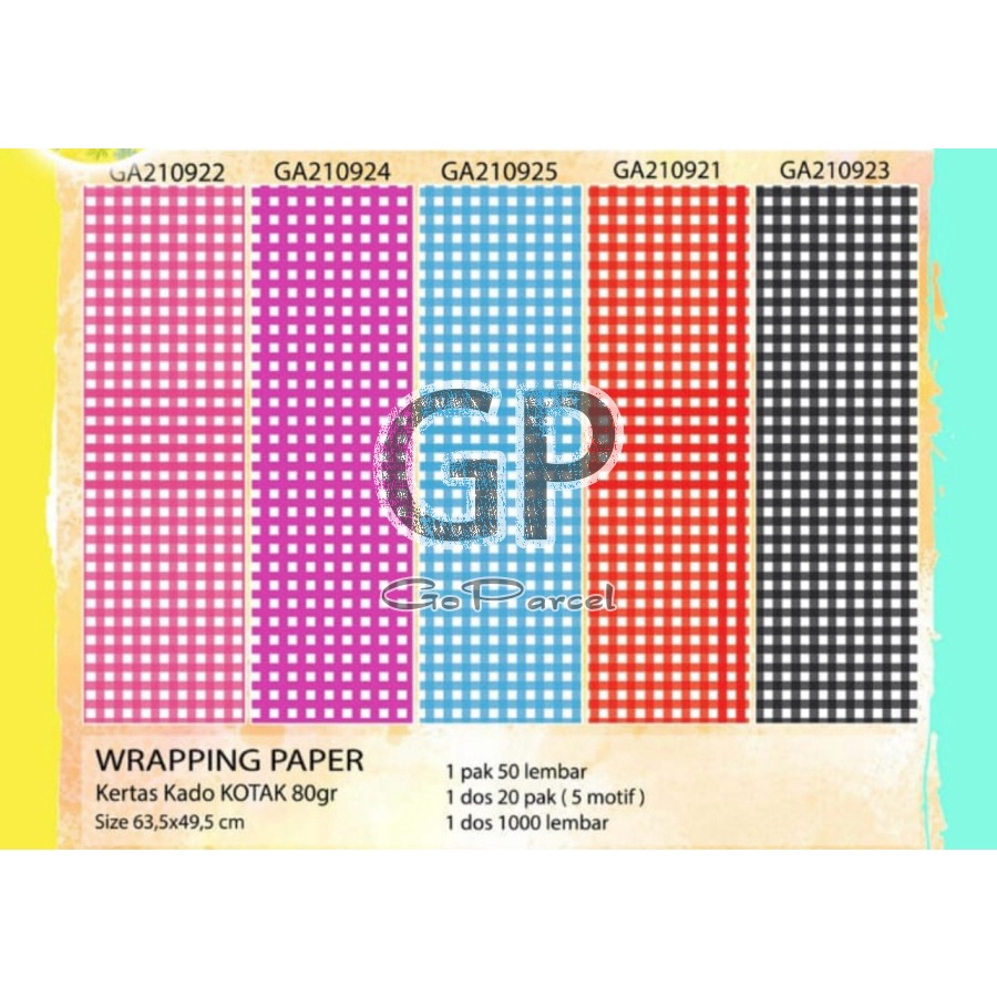 ( 5 Lembar ) KERTAS KADO VL - KOTAK SMALL SQUARE GIFT WRAPPING PAPER MERAH BIRU HITAM PINK / RED BLUE BLACK