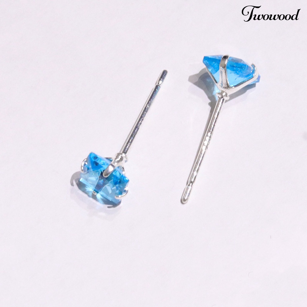 3 Pasang Anting Stud Cubic Zirconia Bentuk Bulat Geometris Bahan Alloy Untuk Wanita