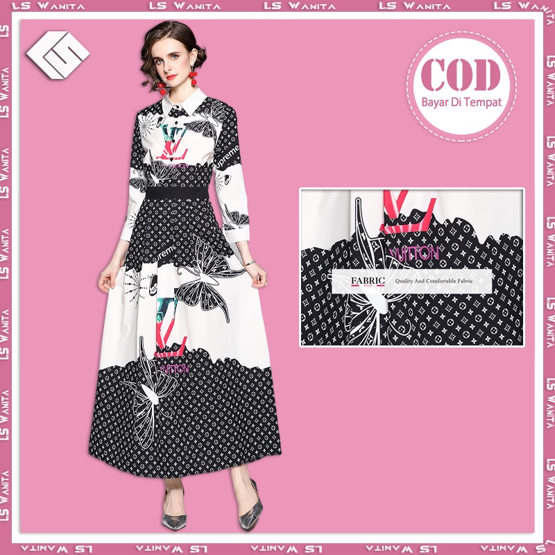 LS Import Party Dress Baju Wanita Boho Vintage Maxi Dress