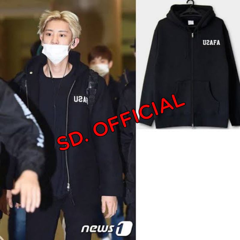 Jaket Hoodie Zipper EXO Chanyeol Uzafa logo