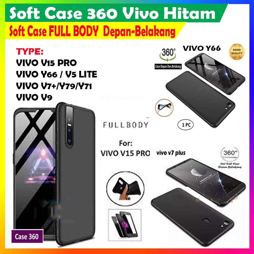 Case 360 2in1 Vivo V9 / Vivo Y28 / Vivo V15 Pro / Oppo F7 / Oppo R15 / Infinix X571 Note 4 Pro Hitam Soft Case Baby Skin Silikon Casing Cilicone Kesing Kasing case Case Full Body Softcase Case Depan Belakang Sarung Hp