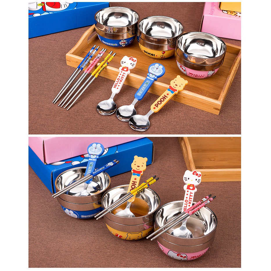 Hello Kitty / Doraemon / Pooh tableware set stainless steel bowl / Mangkuk Set