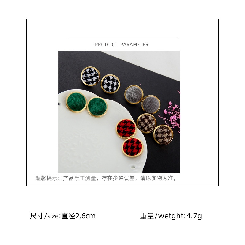 Jepang dan Korea bulat multi warna houndstooth corduroy beludru bulat Kotak-kotak anting-anting Kore