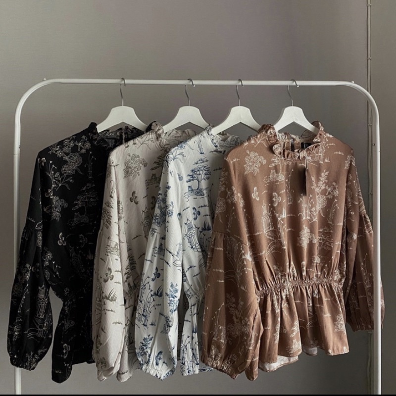 Village Crinkle Blouse White Chocopink by Outfix