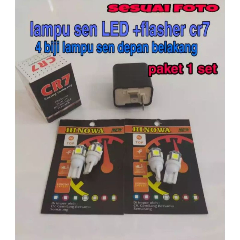 Paket 4pcs lampu sen motor jagung LED 5 mata T10+flasher CR7 warna - putih