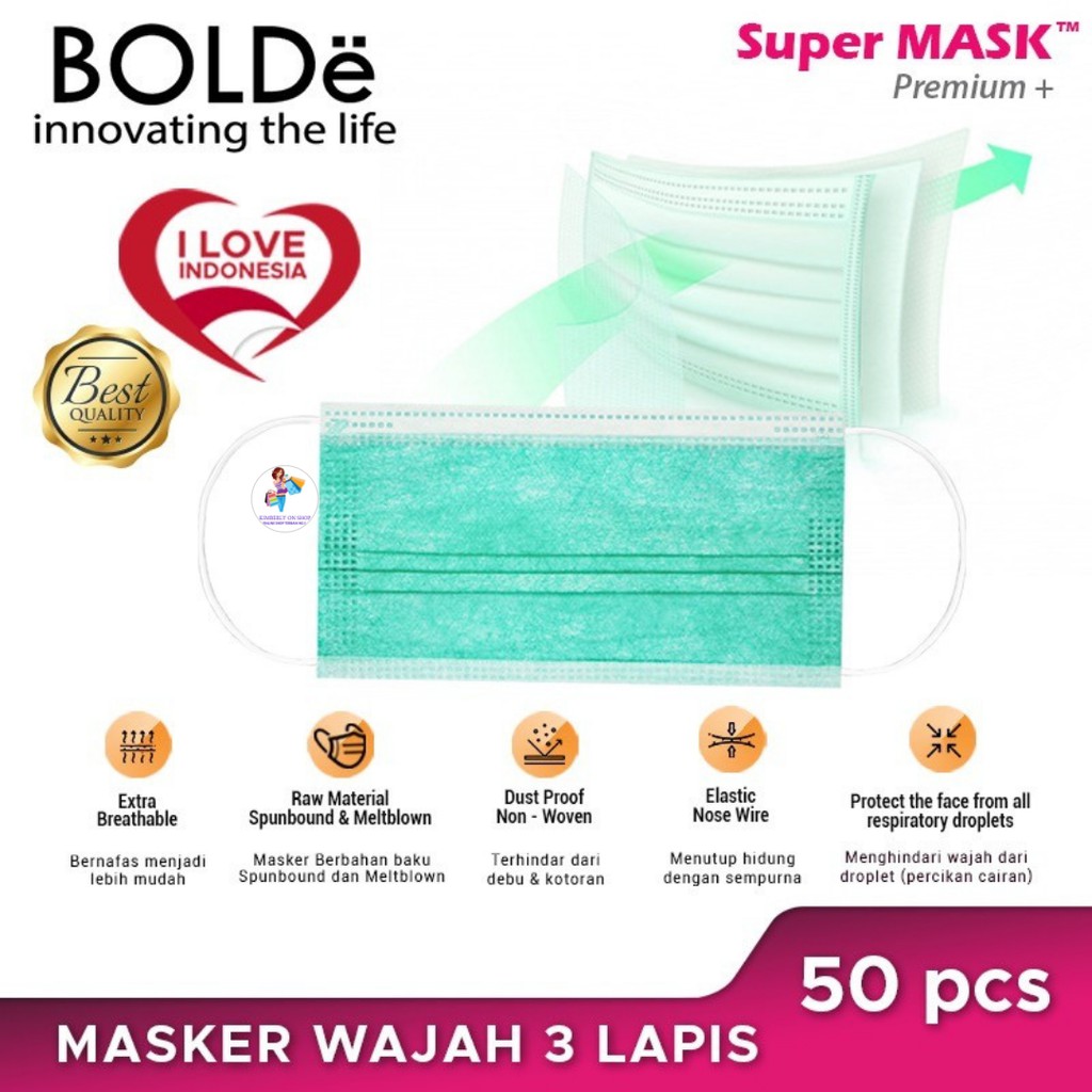 BOLDe Masker Premium Plus 3 Ply 50 Pcs