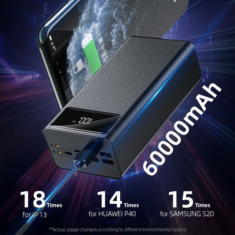 60000mah powerbank Large capacity 3 input 4USB Fast Charging LED Display Portable power bank Externa