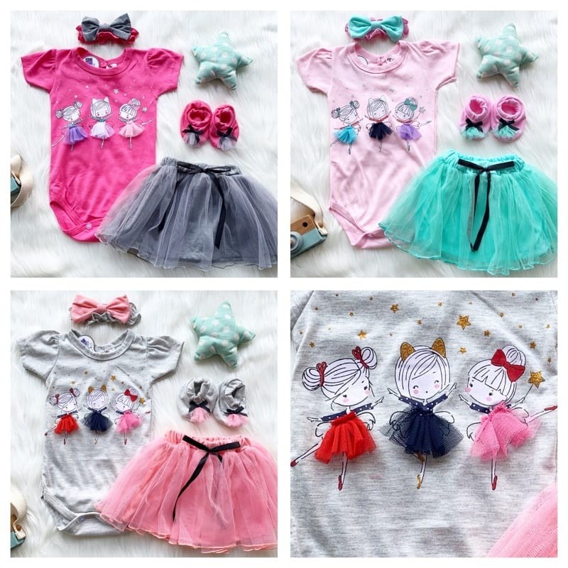 Baju setelan jumper rok tile bandana booties murah bayi cewek babygirl pergi jalan lucu -thr