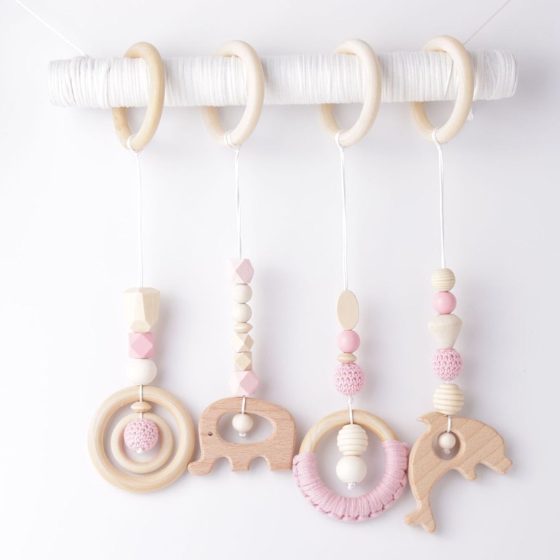 Mary 4pcs / Set Mainan Rattle Teether Ring Kayu Untuk Bayi Newborn