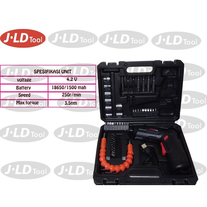 JLD Cordless 4.2 Volt Screwdriver Full Toolkit Bor Obeng Baterai