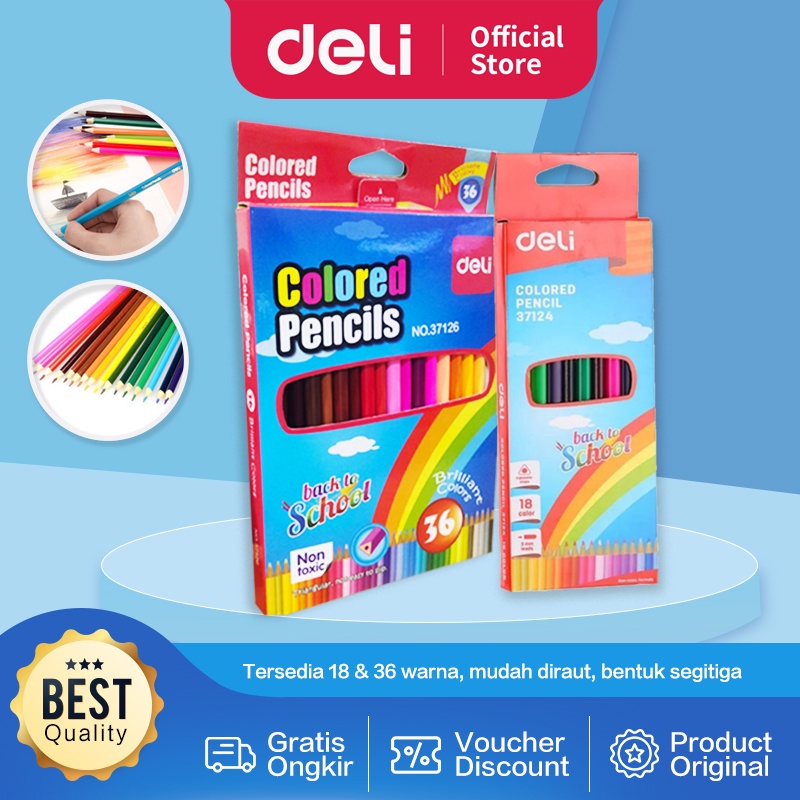 

Deli Colored Pencil / Pensil Warna 18 Warna Bentuk Segitiga E37124 E37126