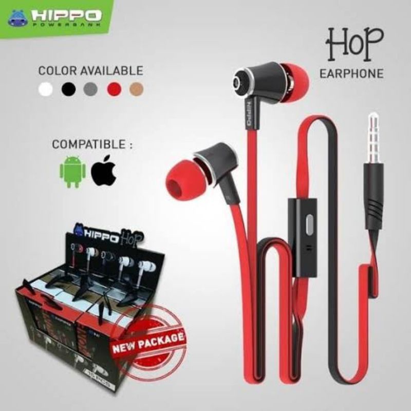 Headset Hippo Hop Earphone Super Bass Bisa Di gunakan di Semua Hp