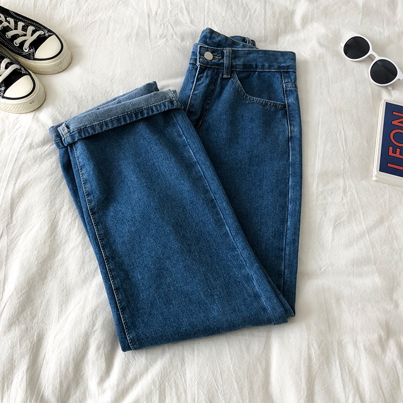 high waist new krem/biru/hitam celana jeans panjang wanita