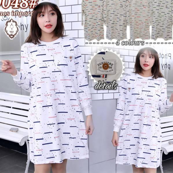 ㊛Sleketep Tunik Kaos Import Putih Stripe / Salur Merk TIBESI ヰ