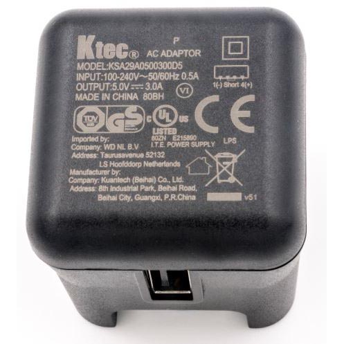 Ktec Travel Charger USB Port 3A EU US UK - P4716 - Black