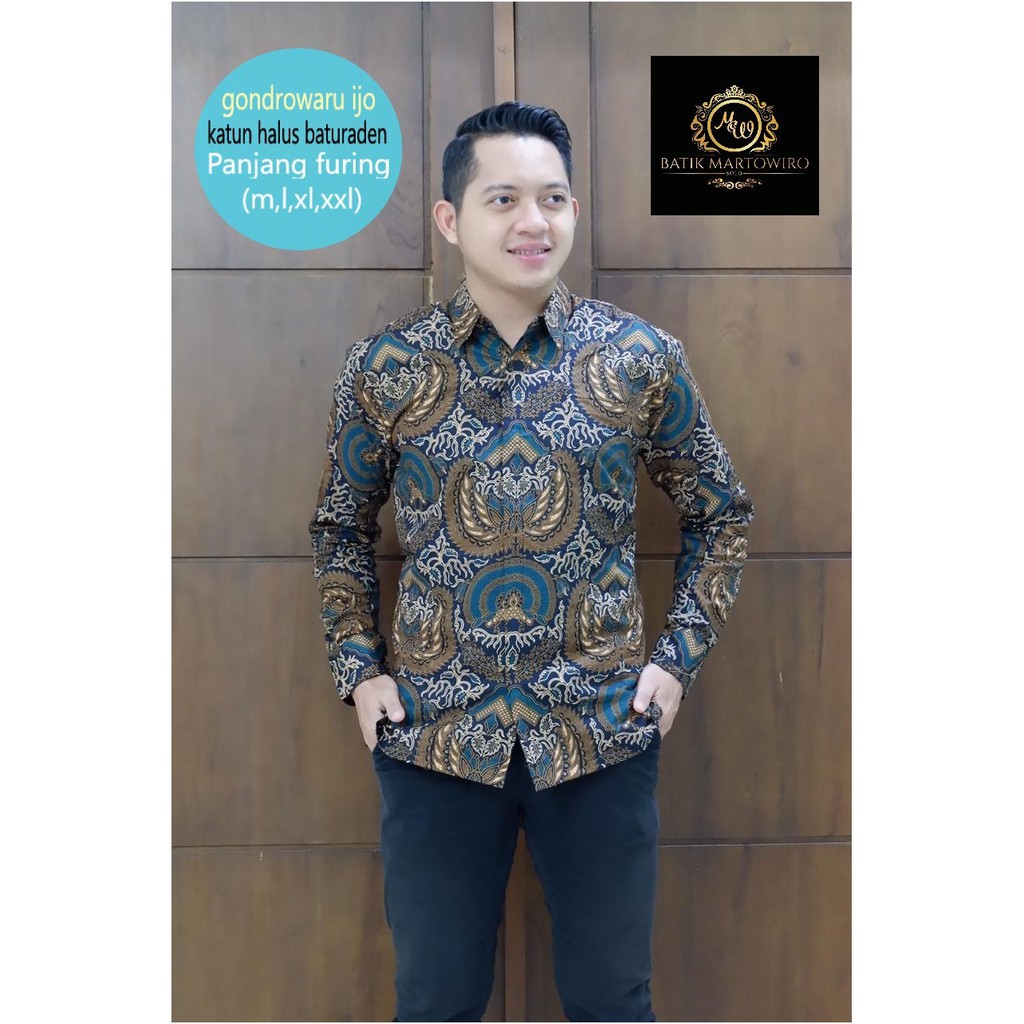 GONDROWARU IJO Kemeja Batik Pria Lengan Panjang Katun Halus Martowiro FULL FURING