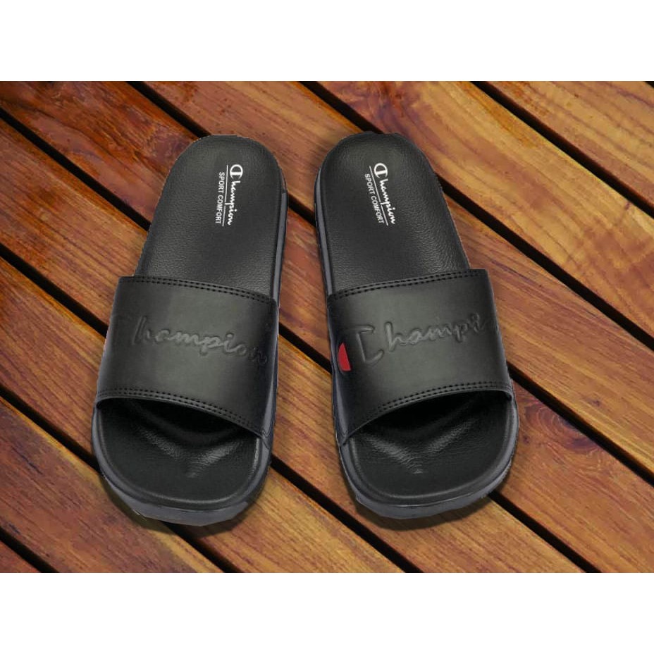 Sandal Slop Champion Pria Wanita - Full Black-1