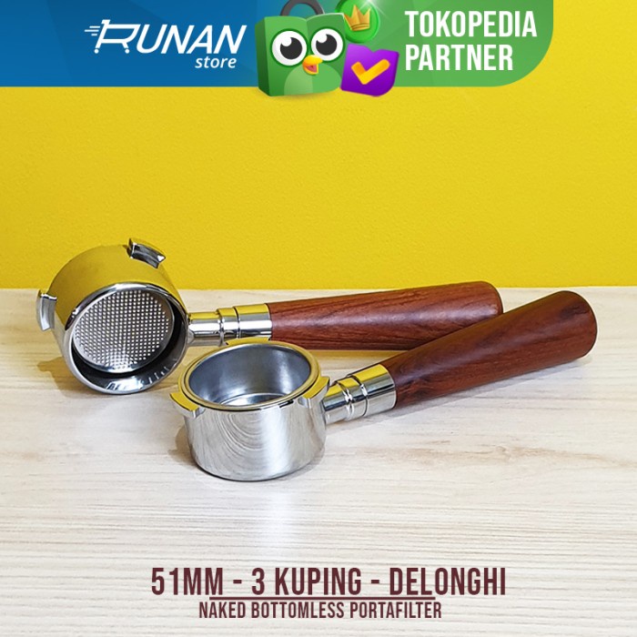 {saditastore} Portafilter Naked Bottomless 51mm Delonghi 51 mm 3 Kuping Diskon