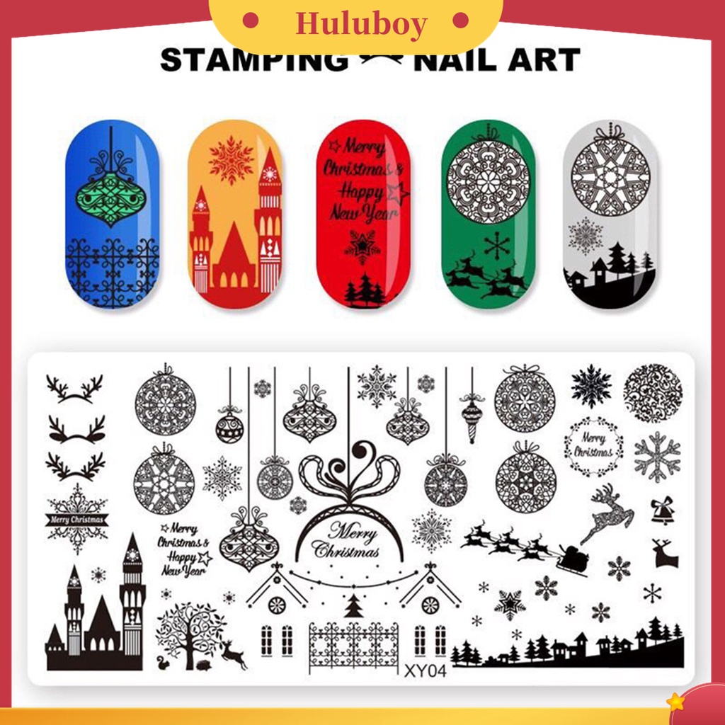 Huluboy Huluboy♡ Plat Stempel Kuku Bahan Stainless Steel Tema Natal Untuk Manicure