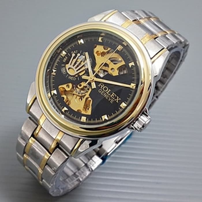 Rolex Skeleton Geneve Rantai Combi Black