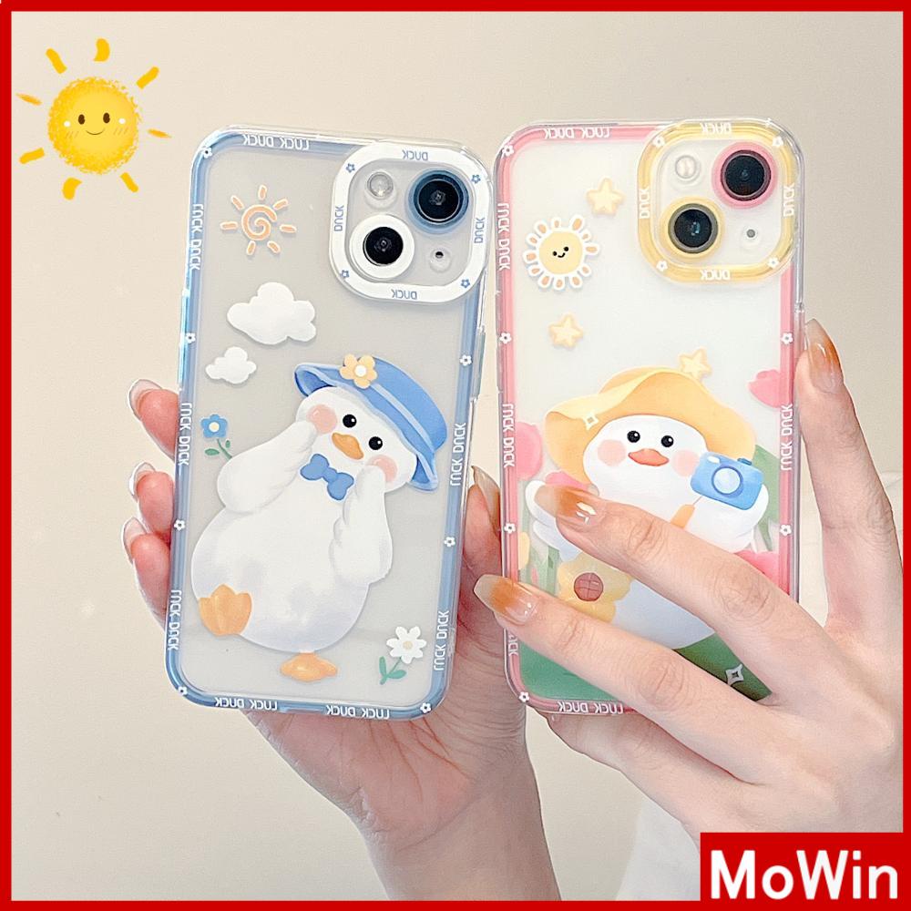 iPhone Case Silicone Soft Case Clear Case Square Edge Shockproof Protection Camera Cartoon Duck Cute Compatible For iPhone 11 iPhone 13 Pro Max iPhone 12 Pro Max iPhone 7 Plus xr