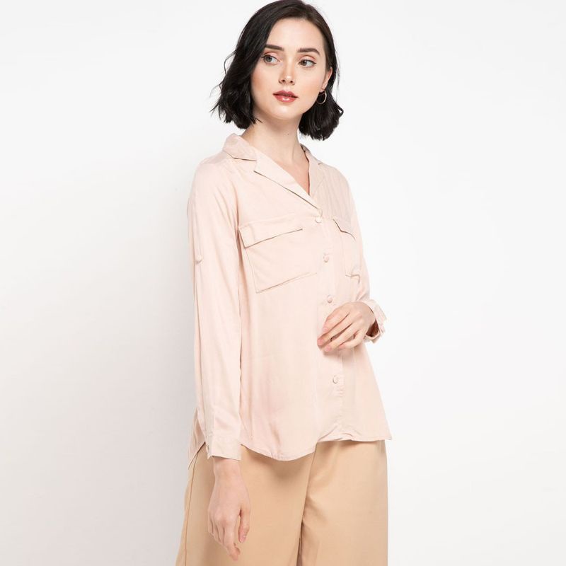 Le'rosetz - kemeja kerja rayon Twill adem blend pocket flare blouse size L baju kerja kemeja kantor