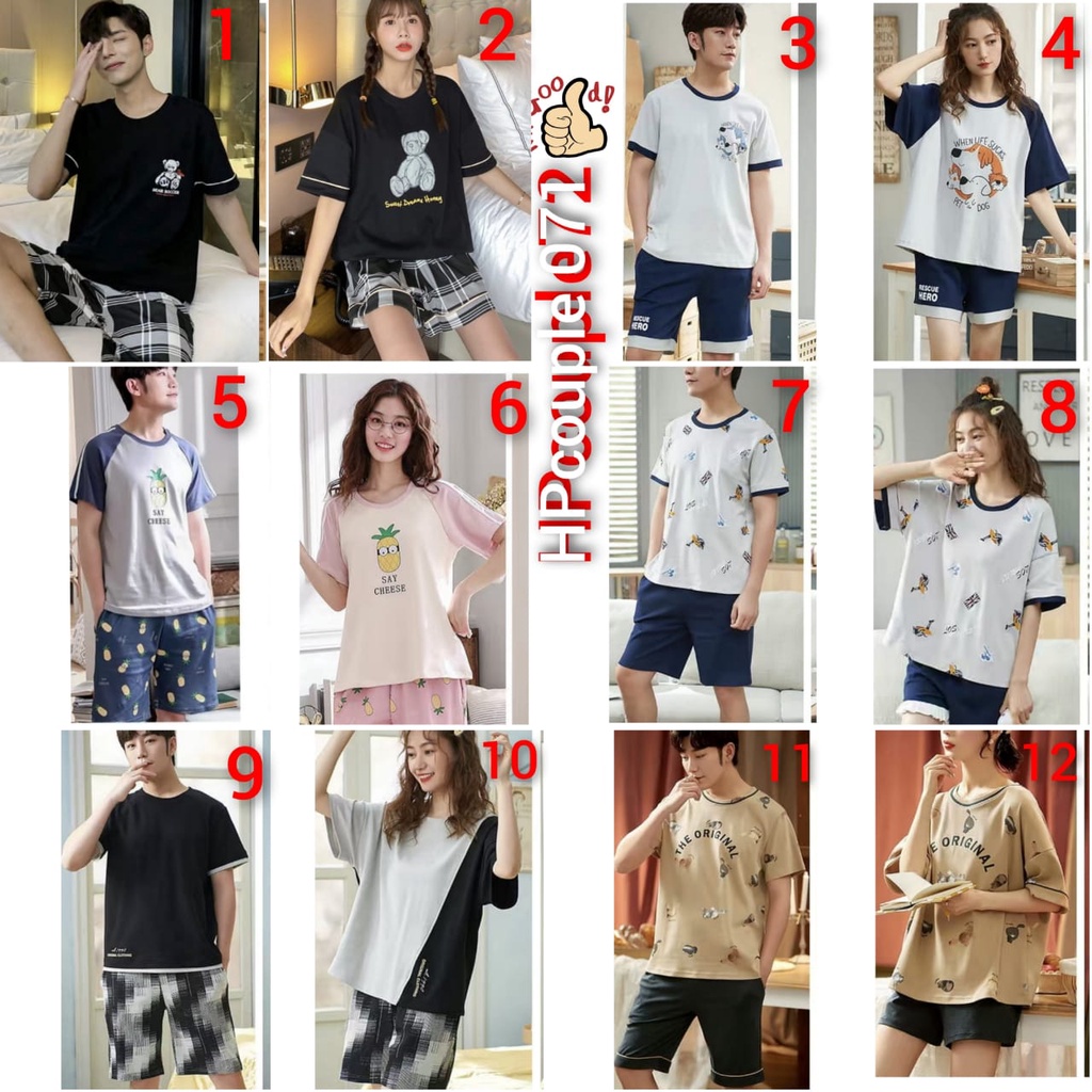 BAJU TIDUR PIYAMA CEWEK COWOK HP KATUN ;HALUS TEBEL ADEM IMPORT BERKUALITAS LENGAN PENDEK SETELAN CELANA PENDEK HOTPANTS MOTIF TERBARU WARNA CERAH SIZE M-XXXL FIT TO 85KG