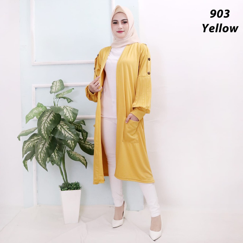 Long Cardigan Outer Panjang Wanita 903 Tangan Plisket Luaran Panjang Wanita Long Cardi Oversize